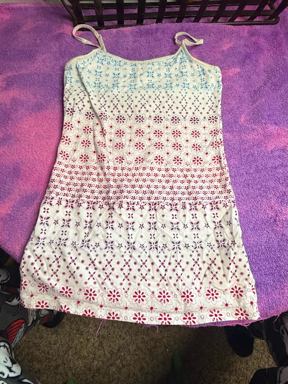 SO White Eyelet Tank Dress with Blue and Pink Accents